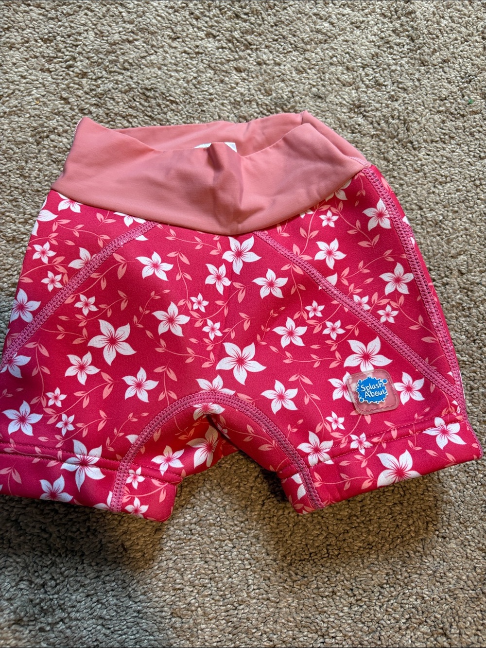 Splash About Pink Floral Kids Swim Trunks with Fold-Over Waistband